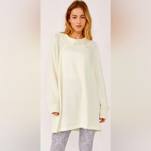 Free People She's A Keeper Oversized Knit Sweater Tunic Top Mock Neck Raw Edges